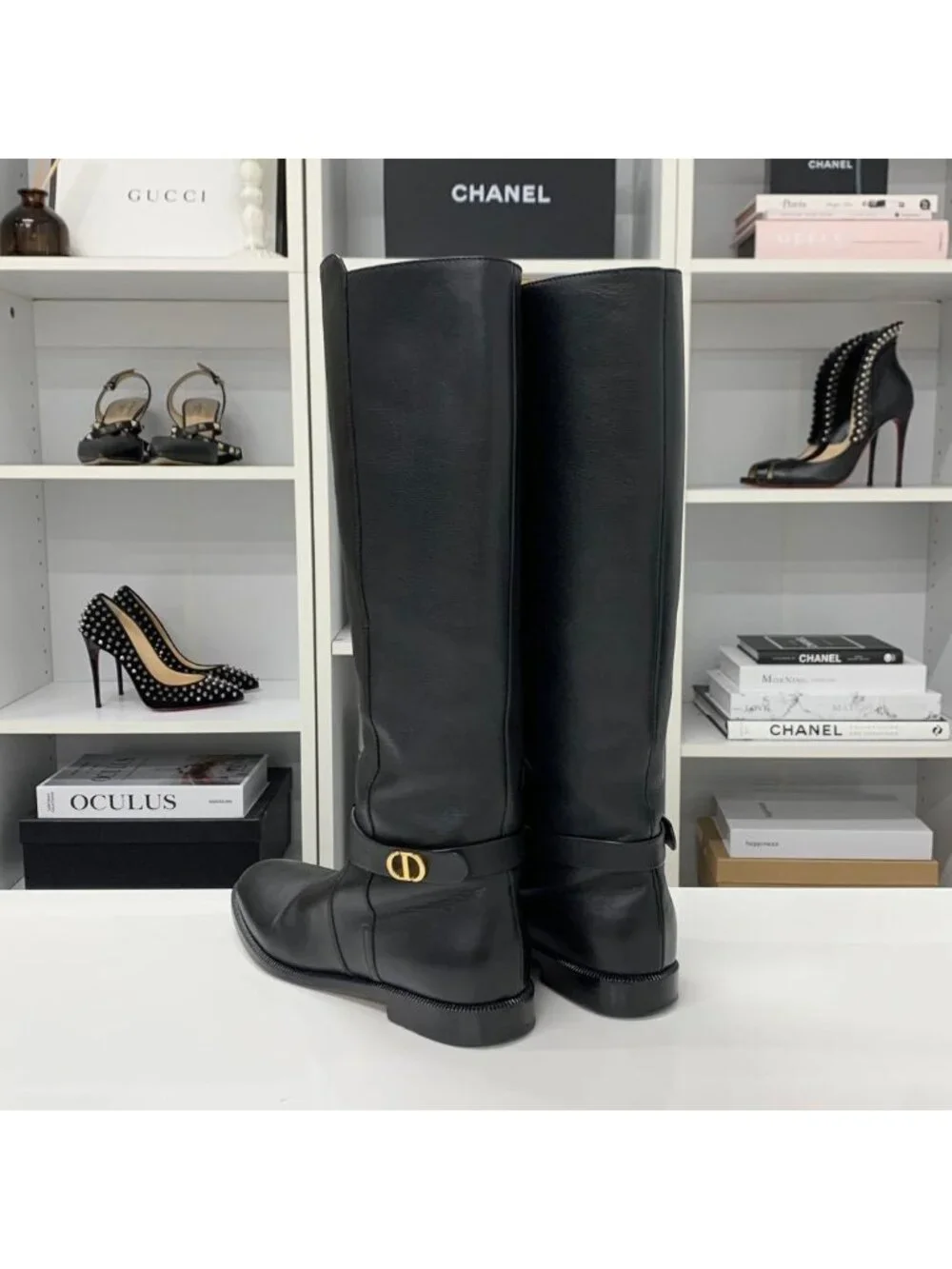 Dior Logo Leather Long Boots Black